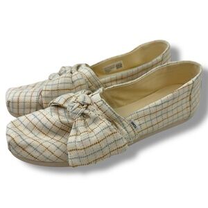 Toms Plaid Flats in Cream and Brown 9